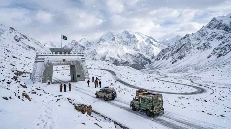 خنجراب پاس میں موسم کی پہلی برفباری خنجراب پاس برفباری
